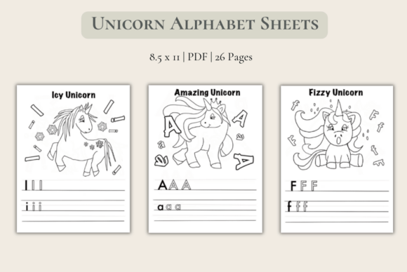 Download Unicorn ABC Alphabet Worksheets X 26 - K Collection