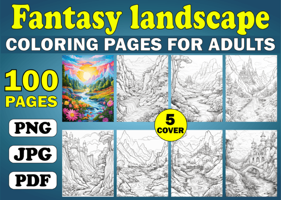 Download 100 Fantasy Landscapes Coloring Book KDP - K Collection