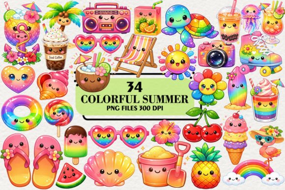 Download Kawaii Colorful Summer Clipart Bundle - K Collection