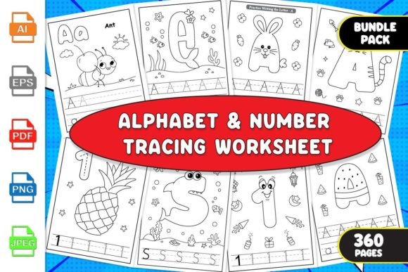 Download Alphabet &amp; Number Tracing Worksheet Bundle - K Collection