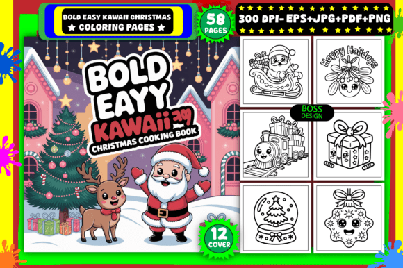 Download Bold Easy Kawaii Christmas Coloring Page - K Collection
