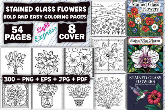 Download Stained Glass Flowers Coloring Book - K Collection