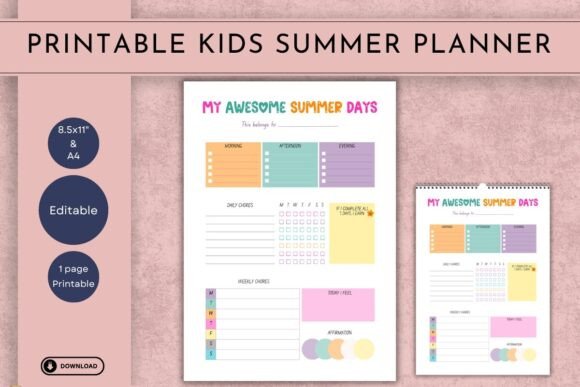 Download Summer Planner for Kids Printable - K Collection