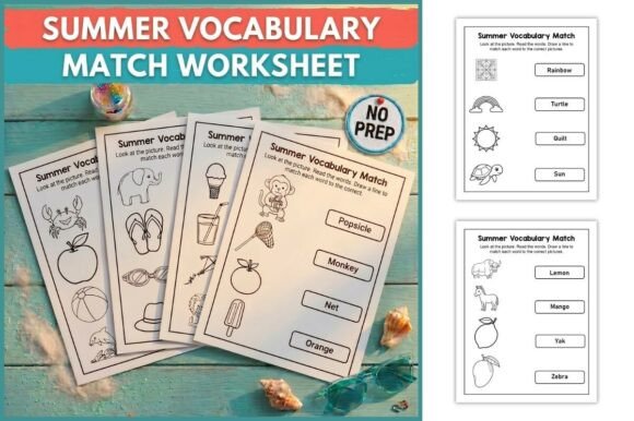 Download Summer Vocabulary Match Worksheets - K Collection