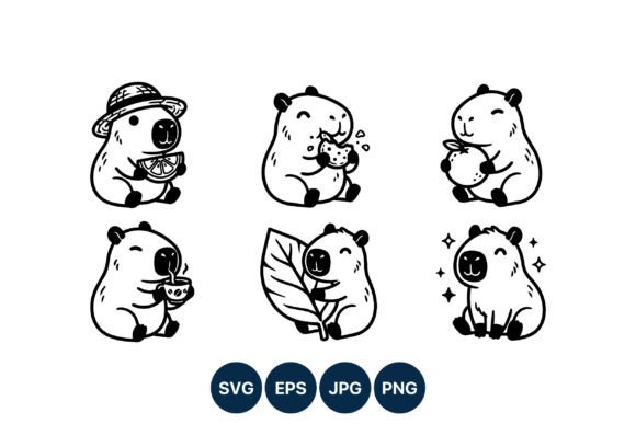 Download Cute Capybara Black White Line Art - K Collection