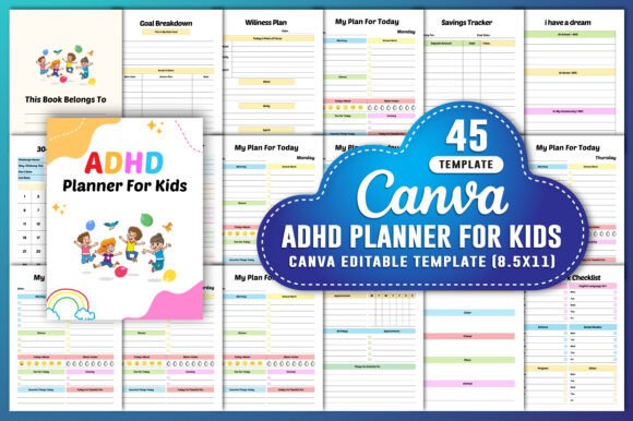 Download ADHD Planner for Kids Canva KDP - K Collection