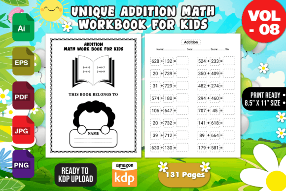 Download Printable Addition Math Workbook Vol - 8 - K Collection