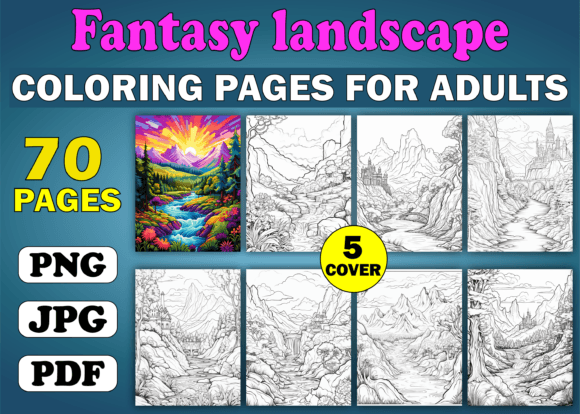 Download 70 Fantasy Landscapes Coloring Book KDP - K Collection