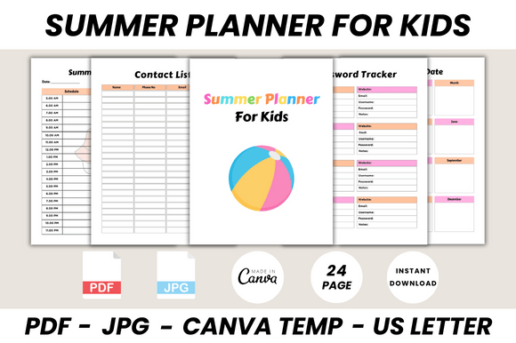 Download Summer Planner for Kids Canva Template - K Collection