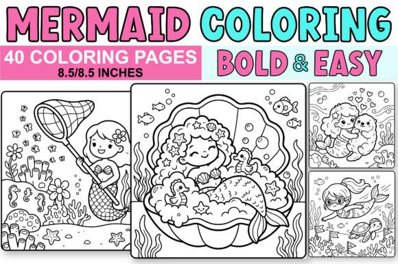 Download Cute Mermaid Coloring Book - Bold &amp; Easy - K Collection