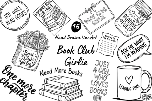 Download Book Club Girlie Hand Drawn Line Art - K Collection