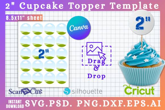 Download 2" Round Cupcake Topper Canva Templates - K Collection