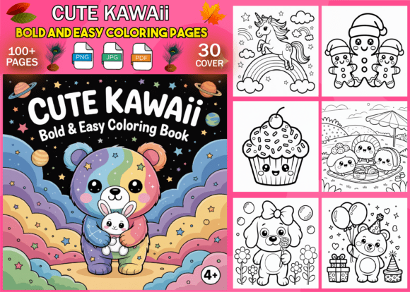 Download Cute Kawaii Bold &amp; Easy Coloring Book - K Collection