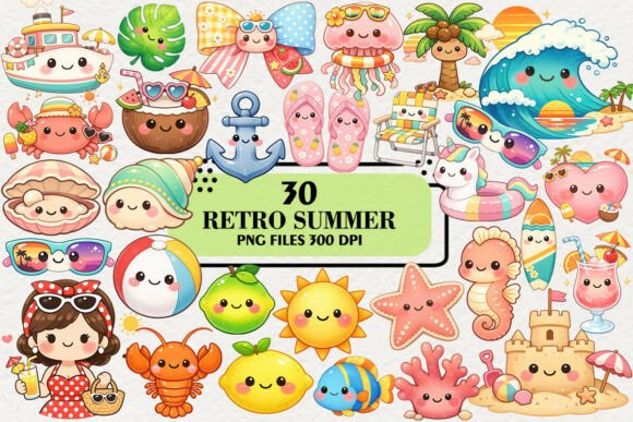 Download Kawaii Retro Summer Clipart Bundle - K Collection