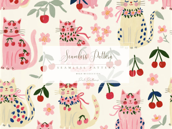 Download Cute Cherry Cat Seamless Pattern PNG for Kids - K Collection