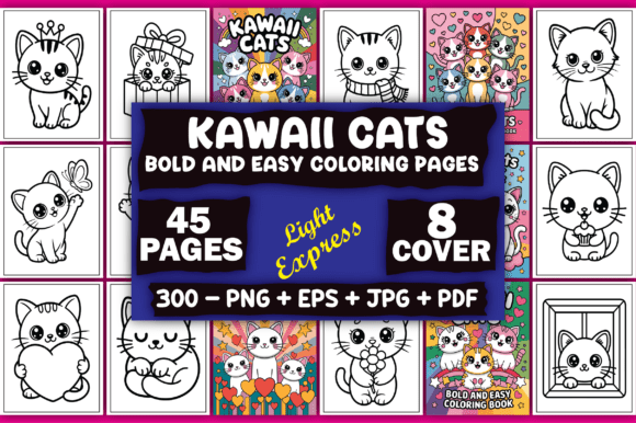 Download Bold and Easy Kawaii Cats Coloring Pages - K Collection