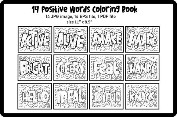 Download 14 Positive Words Coloring Book Design - K Collection