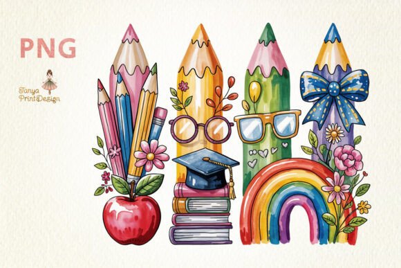 Download Back to School Watercolor Pencil Set PNG - K Collection