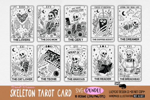 Download Skeleton Tarot Card Halloween SVG Bundle - K Collection