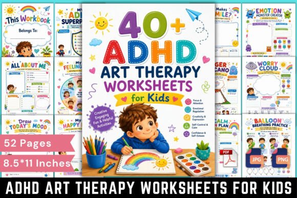 Download ADHD Art Therapy Worksheets for Kids - K Collection
