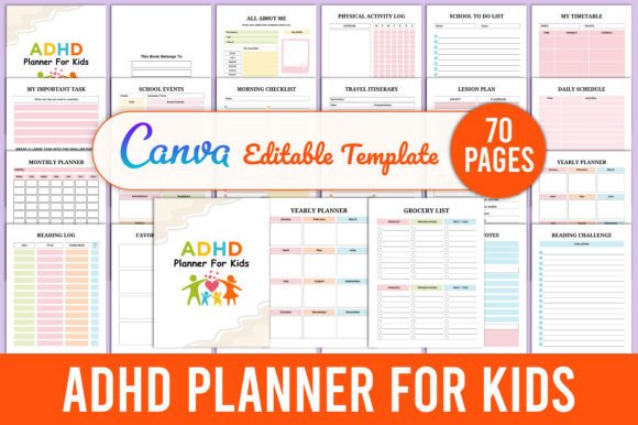 Download Editable ADHD Planner for Kids Canva - K Collection