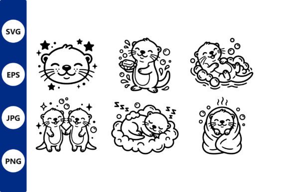 Download Cute Otters Black and White Line Art - K Collection