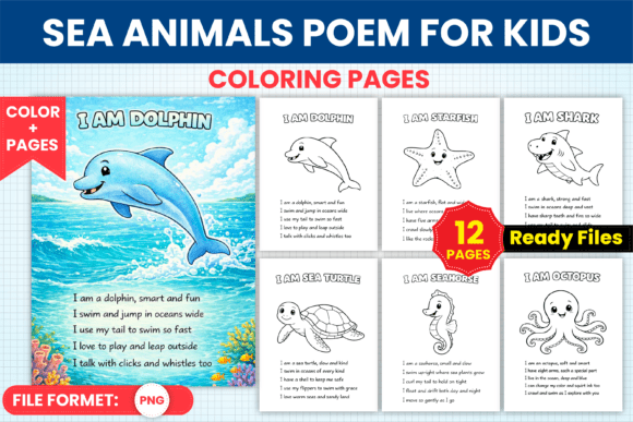 Download Sea Animals Poem Coloring Pages for Kids - K Collection