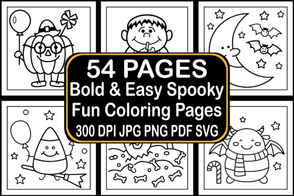 Download 54 Bold &amp; Easy Spooky Fun Coloring Pages - K Collection
