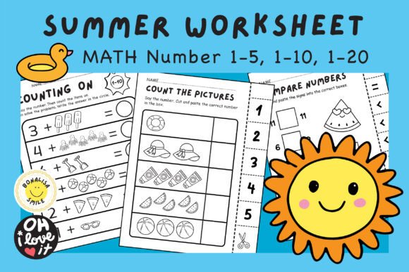 Download SUMMER Math Worksheets Number 1-20 - K Collection