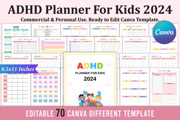 Download ADHD Planner for Kids 2024 for Canva - K Collection