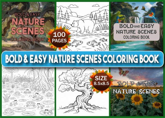 Download Bold &amp; Easy Nature Scenes Coloring Book - K Collection