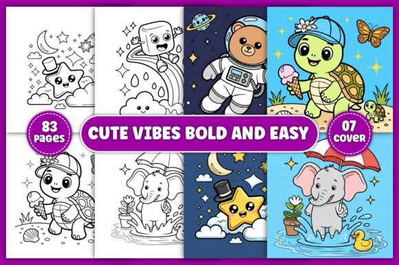 Download Cute Vibes Bold and Easy Coloring Book - K Collection