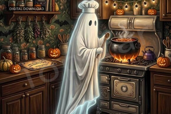 Download Cozy Kitchen Halloween Decor Ghost Chef - K Collection