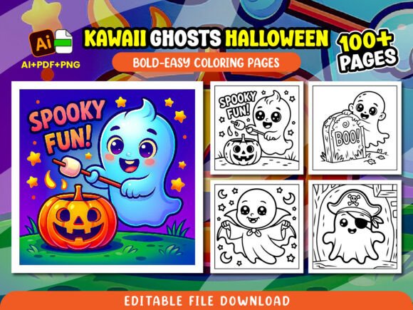 Download Kawaii Ghosts Halloween Coloring Pages - K Collection
