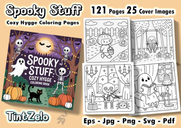 Download Spooky Stuff: Cozy Hygge Coloring Pages - K Collection