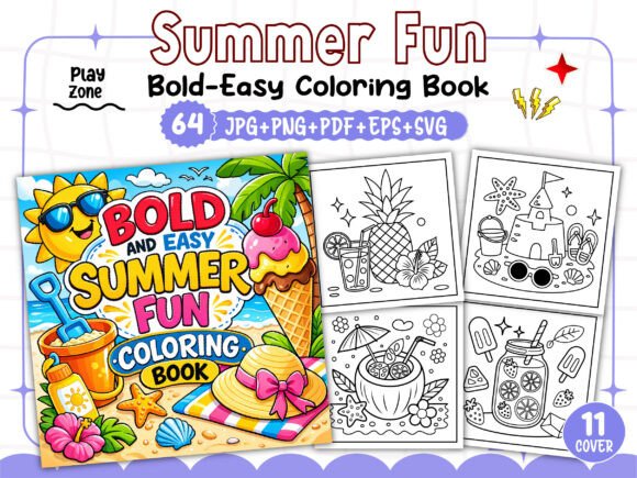 Download Bold Easy Summer Fun Coloring Book Pages - K Collection