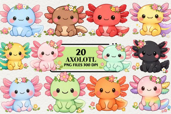 Download Kawaii Axolotl Floral Clipart Bundle - K Collection