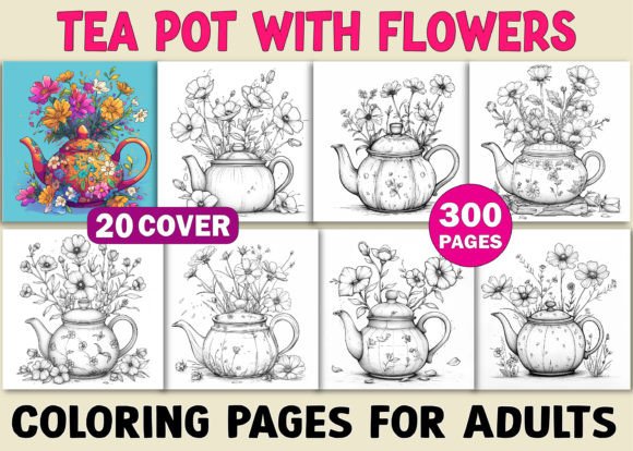 Download Tea Pot with Flowers Coloring Book Pages - K Collection