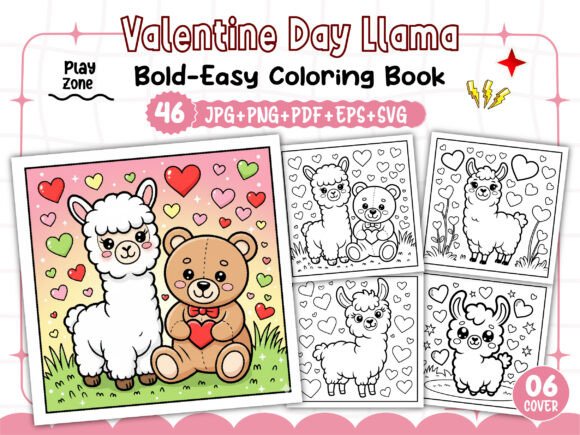 Download Valentine Day Llama Adults Coloring Book - K Collection