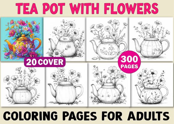 Download Tea Pot with Flowers Coloring Book Pages - K Collection