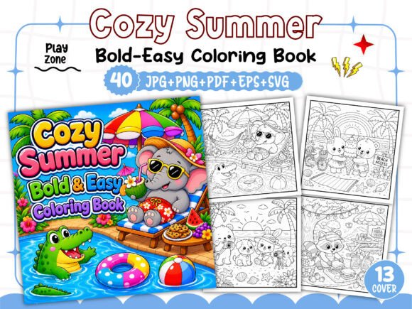 Download Bold and Easy Cozy Summer Coloring Book - K Collection