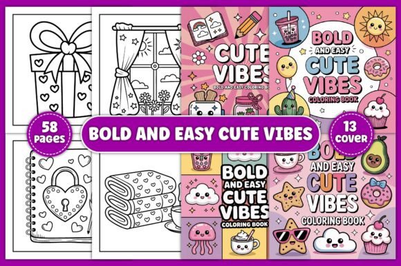 Download Cute Vibes Bold and Easy Coloring Book - K Collection