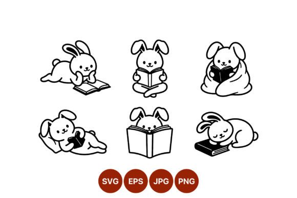 Download Cute Bunny Reading Book Line Art - K Collection