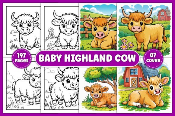 Download Baby Highland Cow Coloring Book Pages - K Collection
