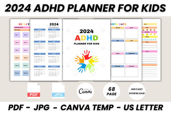 Download 2024 ADHD Planner for Kids Canva Temp - K Collection