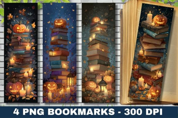 Download Halloween Book Stack Candles Bookmark - K Collection