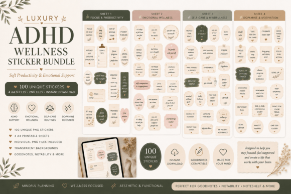 Download Luxury ADHD Planner Sticker Pack - K Collection