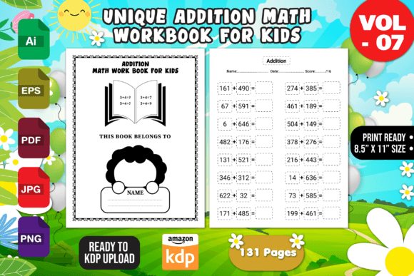 Download Printable Addition Math Workbook Vol - 7 - K Collection