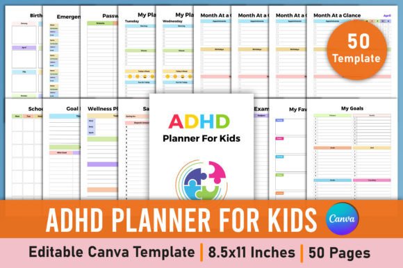 Download Editable ADHD Planner for Kids Canva - K Collection