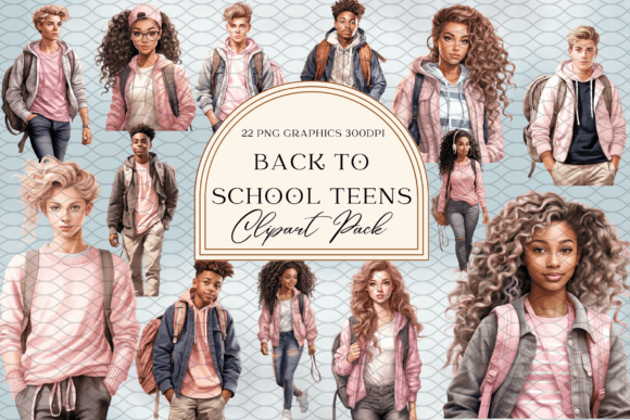 Download Watercolor Back to School Teens in Pink - K Collection